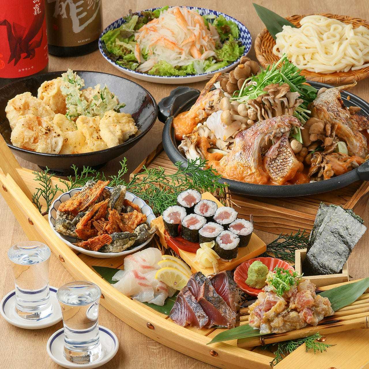 【土曜日限定】『秋宴会・お手軽飲み放題付』舟盛りと真鯛と秋茸の味噌タレ陶板蒸し　3,700円(税込)