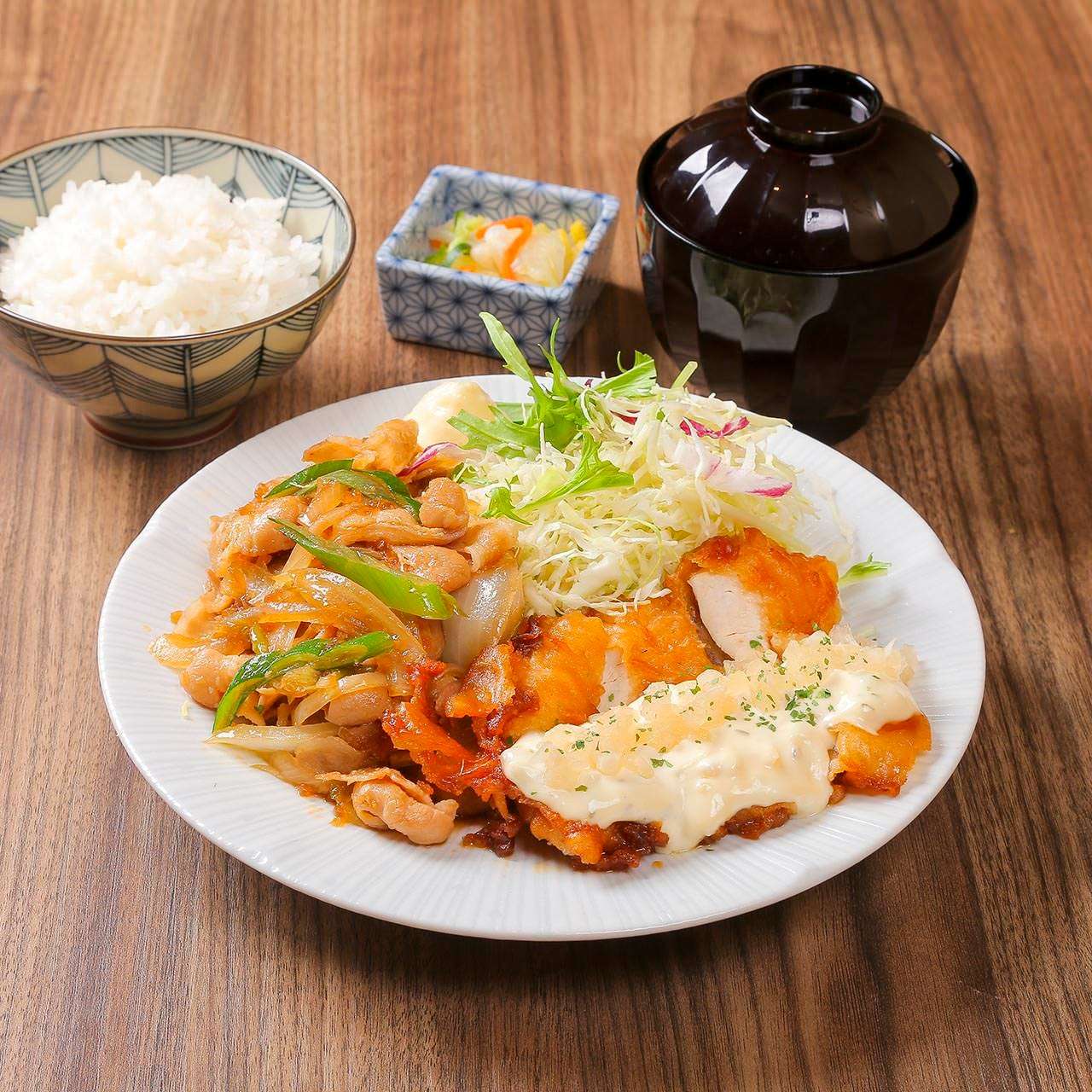 チキン南蛮と豚生姜焼き合盛り御膳