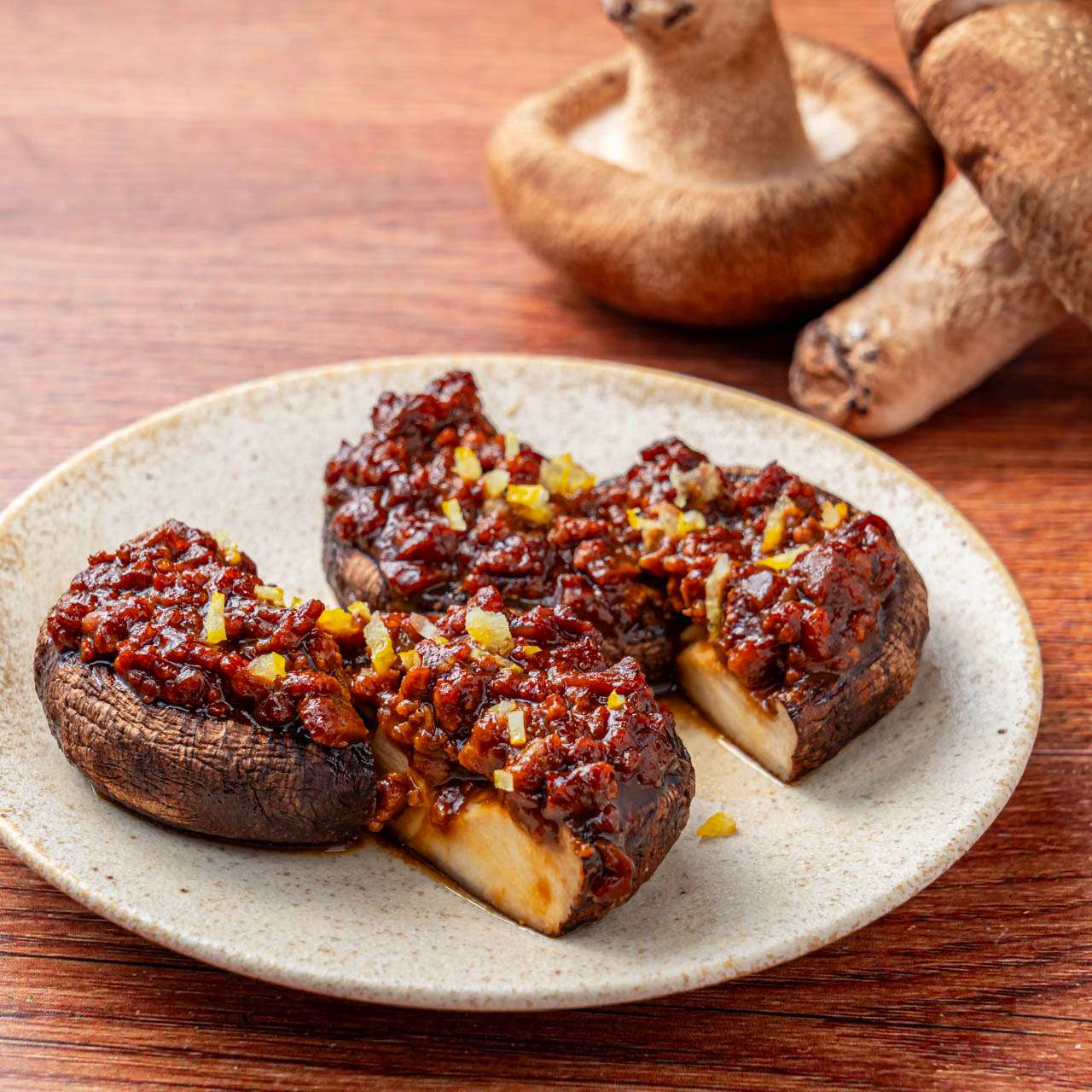 肉�厚椎茸の肉味噌焼き