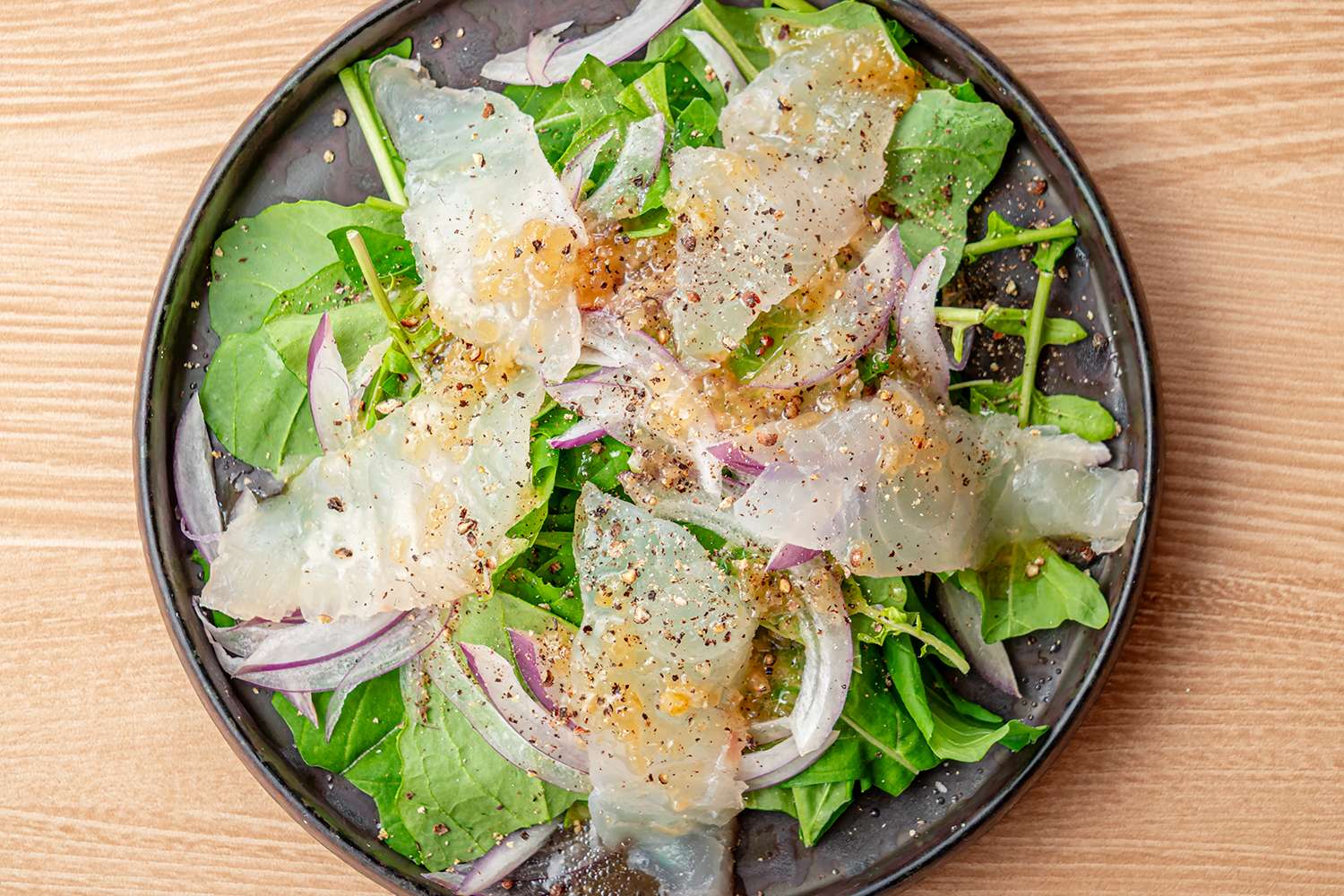 真鯛とルッコラのサラダ　日向夏ドレッシング