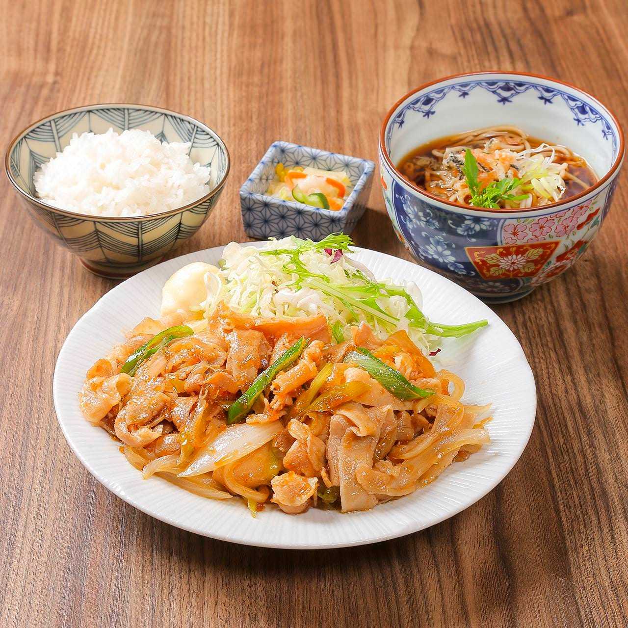 豚生姜焼きと小蕎麦セット