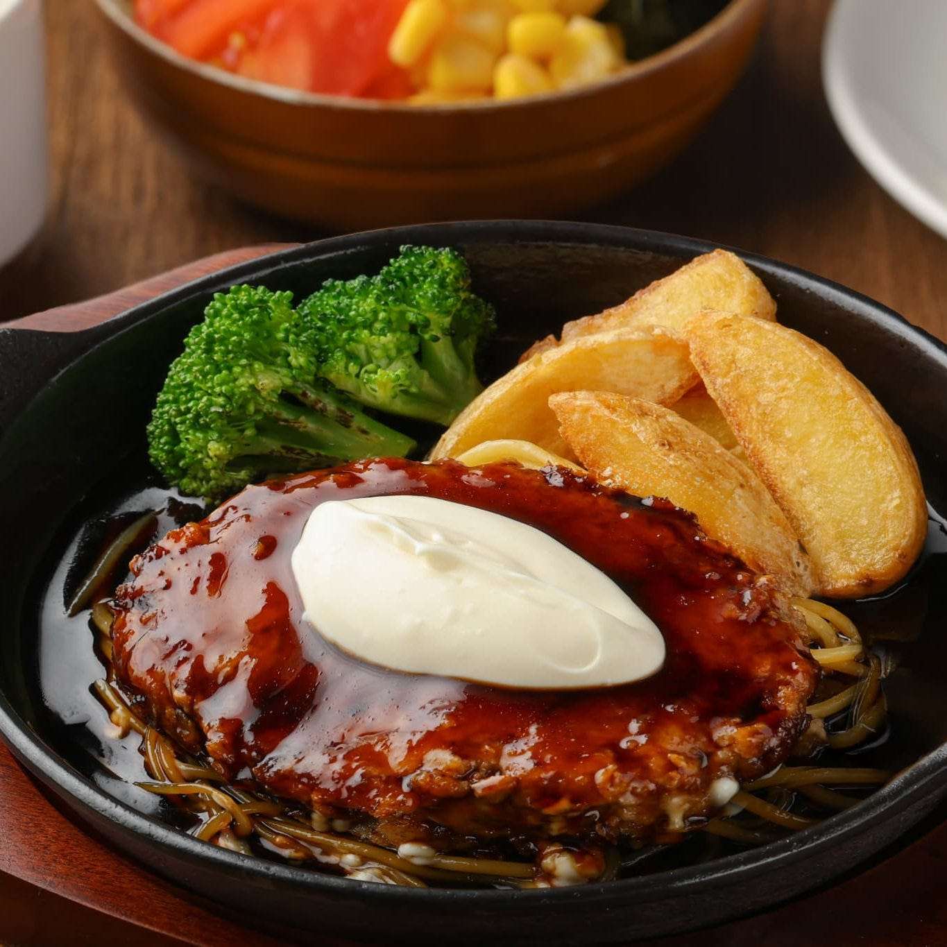 American hamburger steak with teriyaki mayonnaise sauce