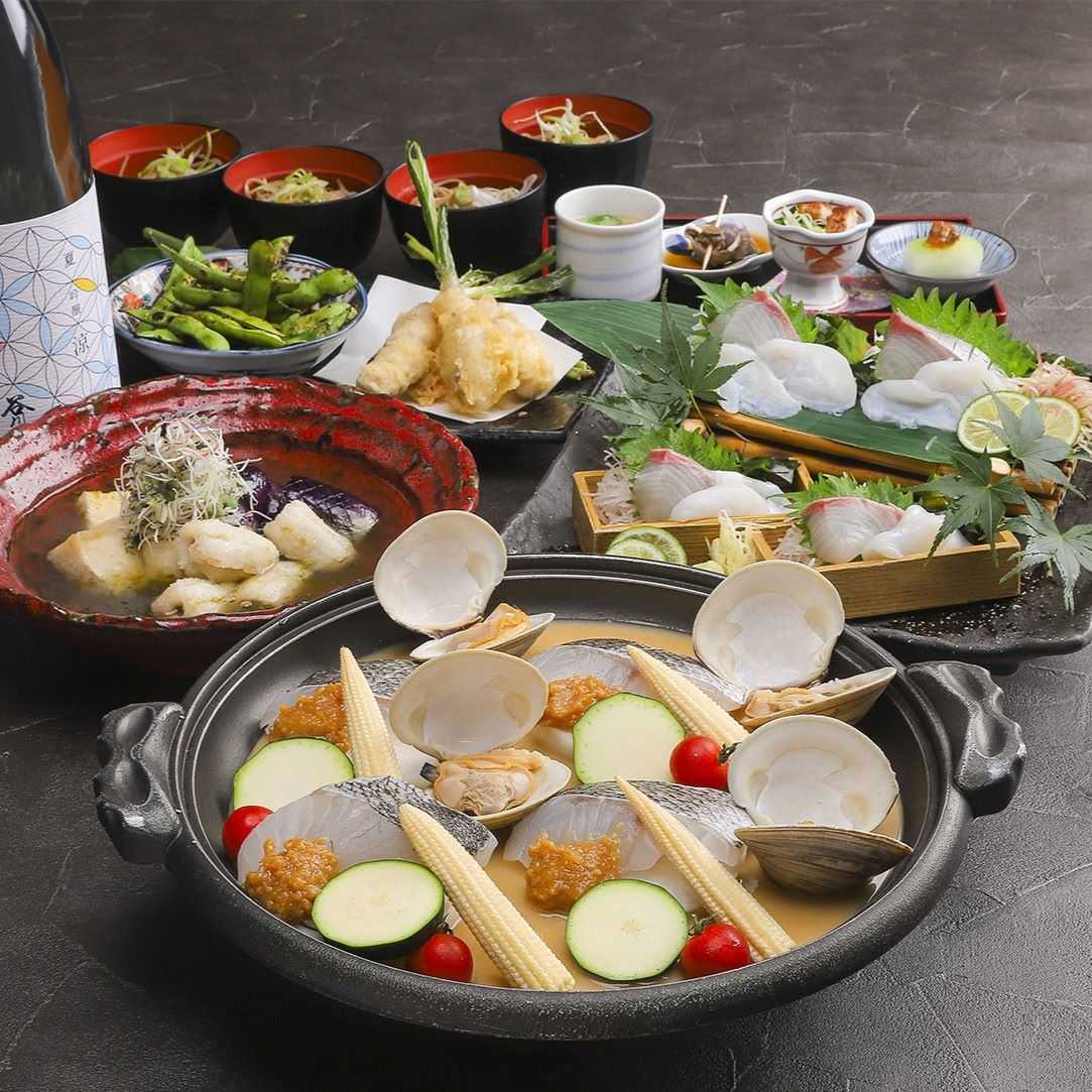 【華】勘八と水蛸のお造り×夏魚鱸とホンビノスの陶板蒸しを愉しむコース…全10品 4,300円