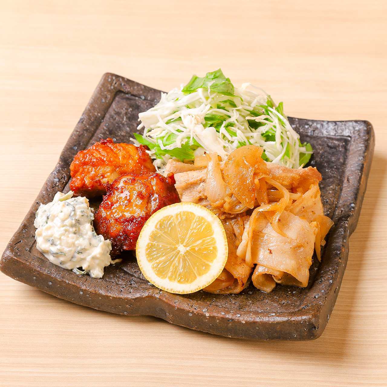 チキン南蛮と生姜焼きの盛り合わせ