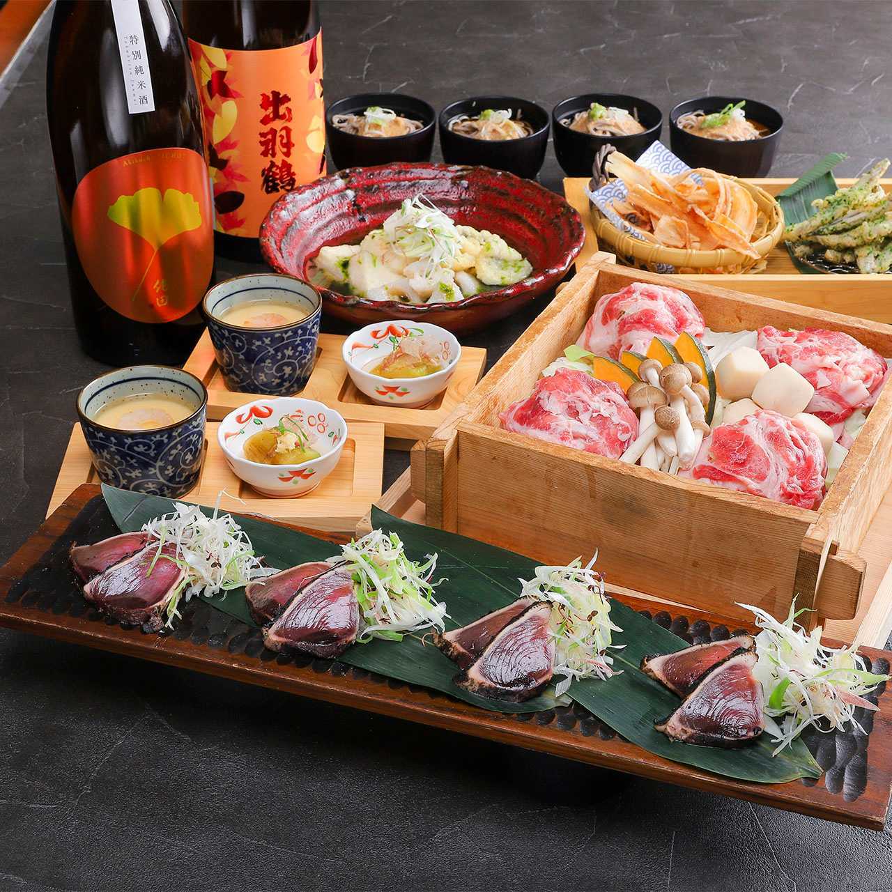 【福】鰹の塩叩き×氷温熟成黒豚の蒸篭蒸しを愉しむコース…全8品　3,200円