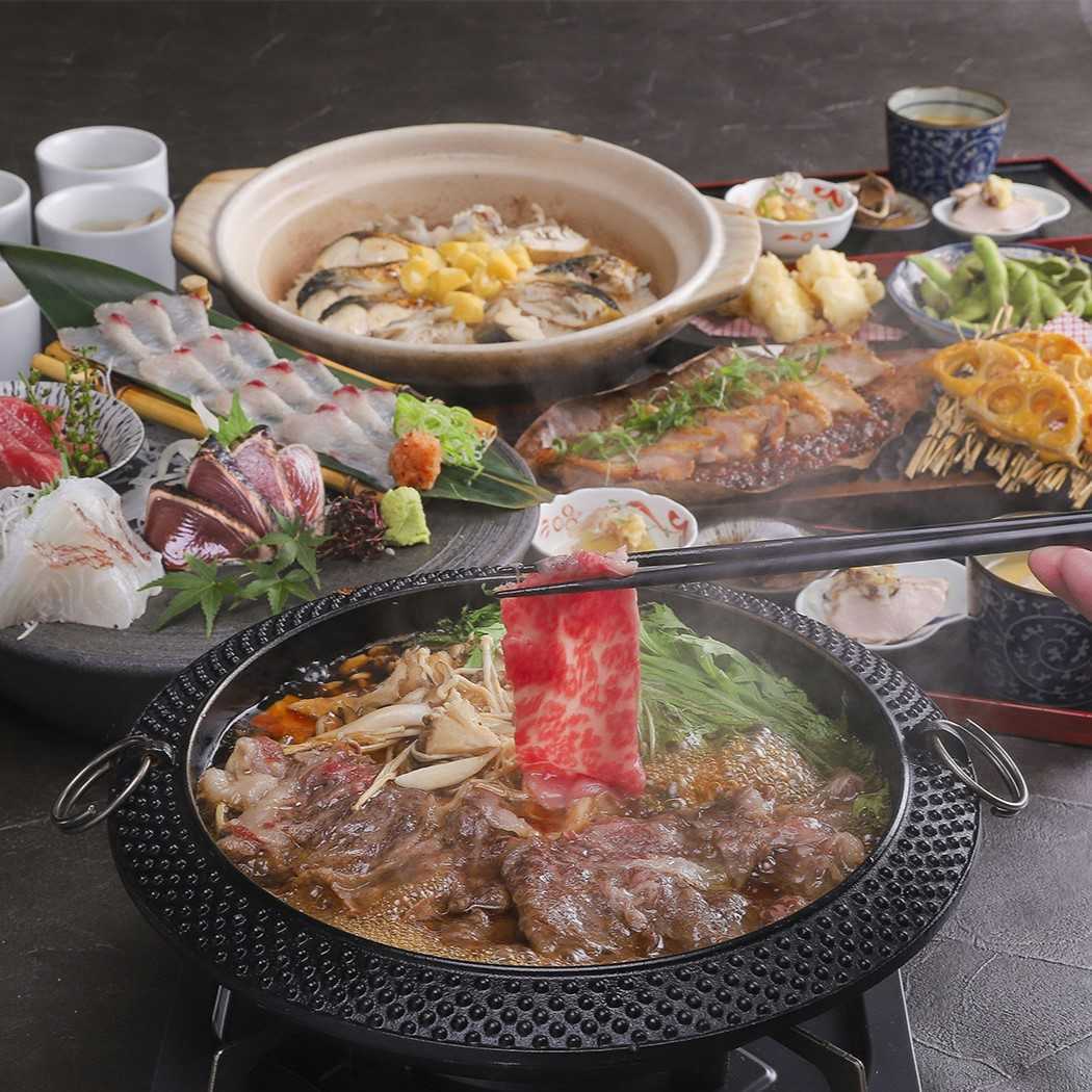 【縁】豪華刺身盛りと黒毛和牛と秋茸のすき焼きを愉しむコース…全12品　5,400円