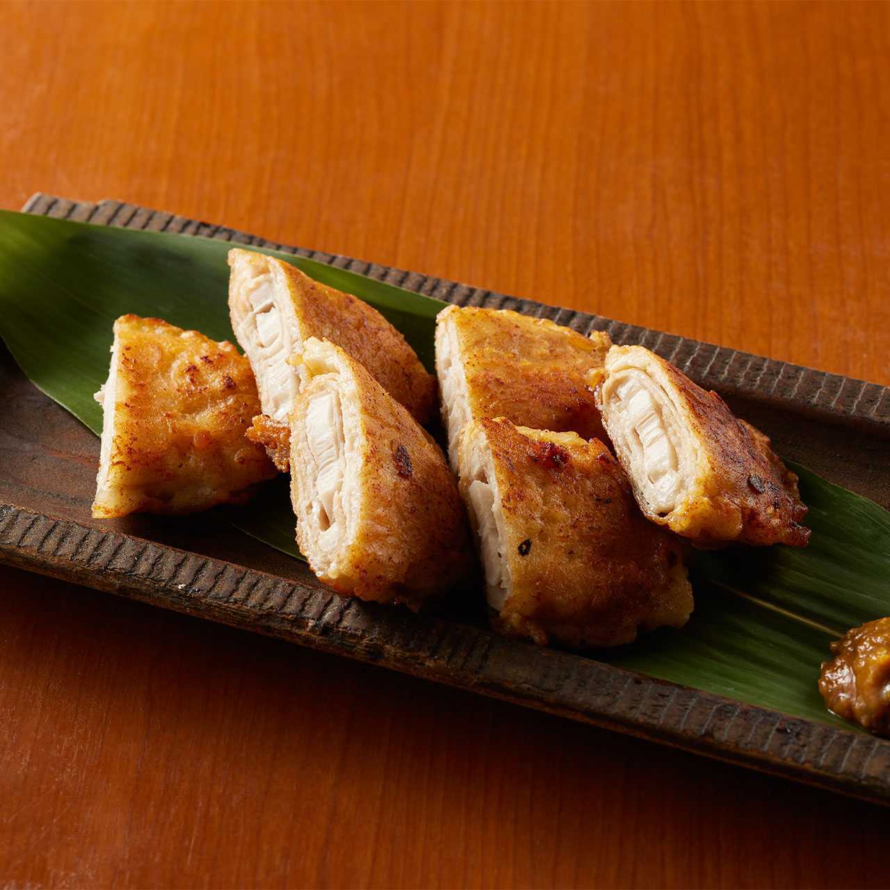 肉巻き蓮根のチヂミ　芥子味噌