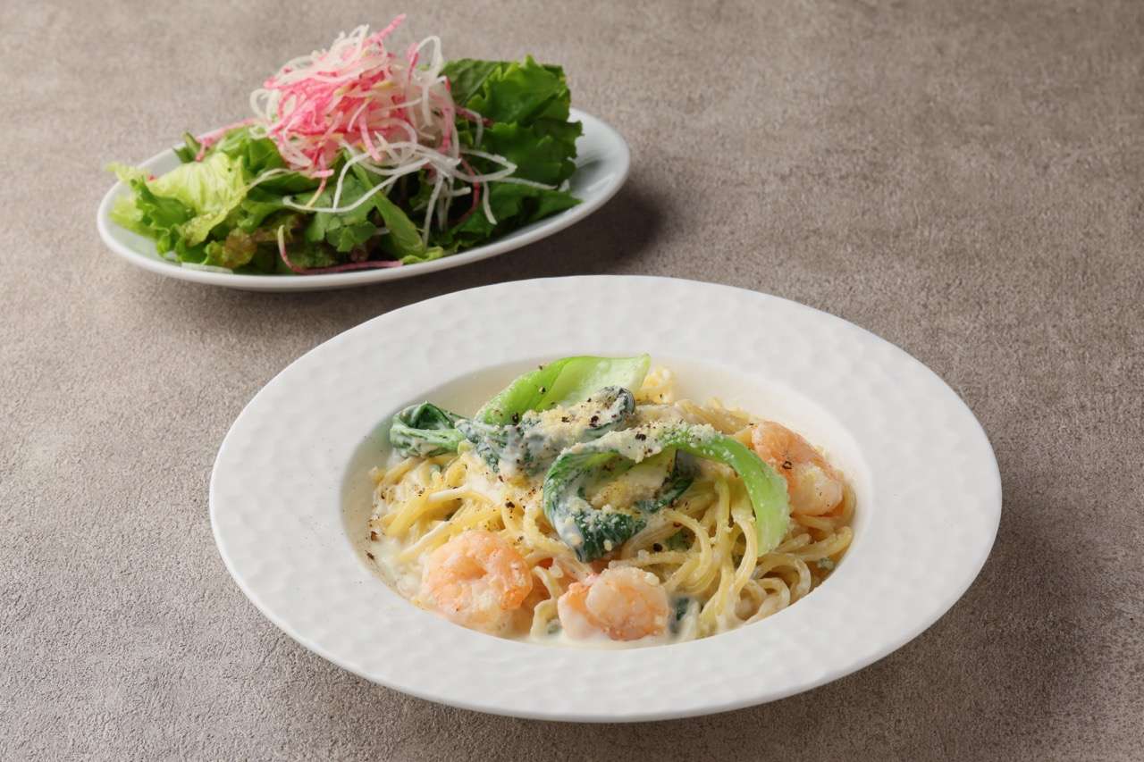 海老と青梗菜の豆乳クリームスパゲッティ