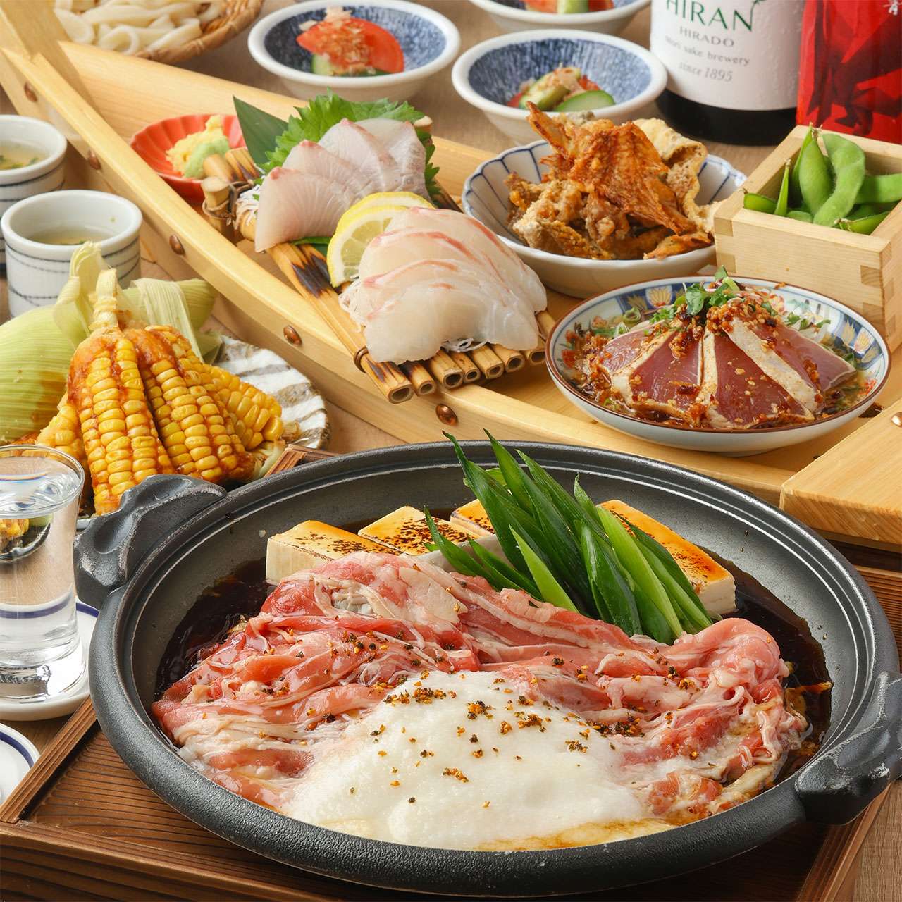 마즈메 생선 후나모리와 국산 소의 로로스키야키를 먹을 수 있는 플랜