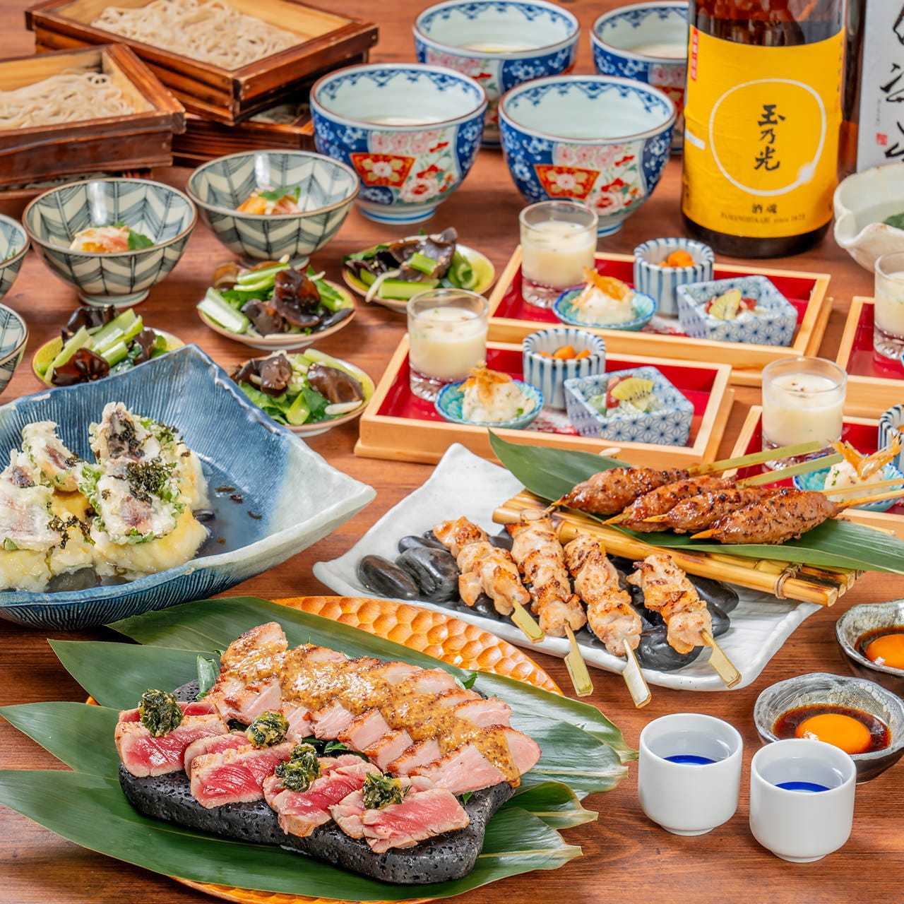 【厳選】『鴨ロースと本マグロの溶岩焼き』『鴨生つくねの黄身ダレ』『季節のおばんざい』を2時間愉しむ宴
