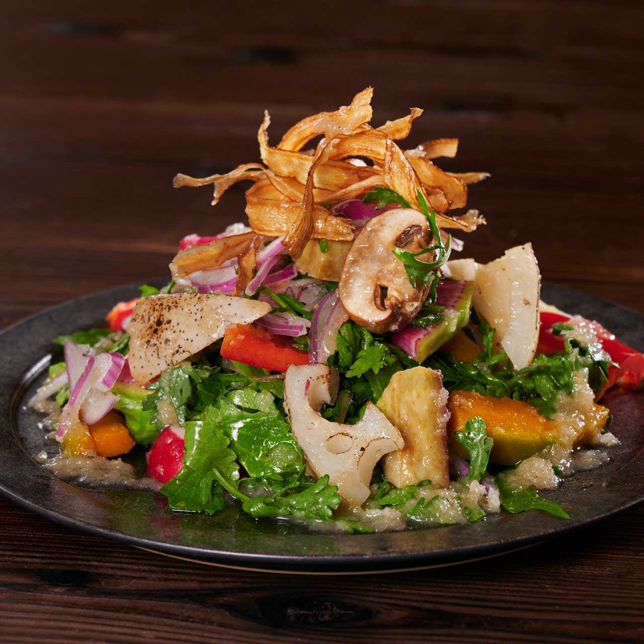 14 kinds of vegetable salad with grated apple dressing