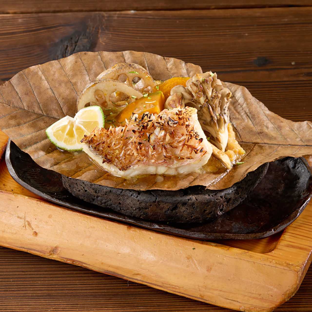 Sweet Snapper Grilled on Magnolia Leaf with Yuzukichi Miso