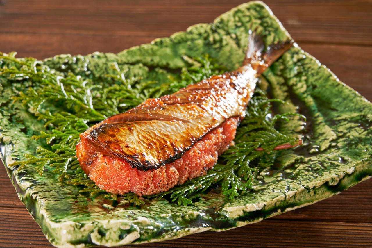 Large sardines and cod roe