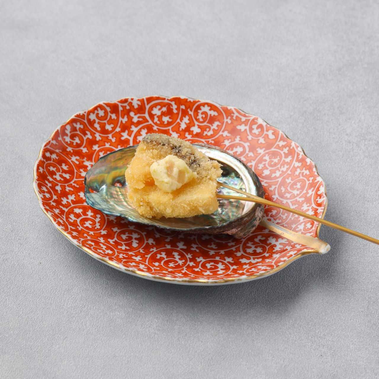 Abalone and bamboo shoots with Japanese pepper butter
