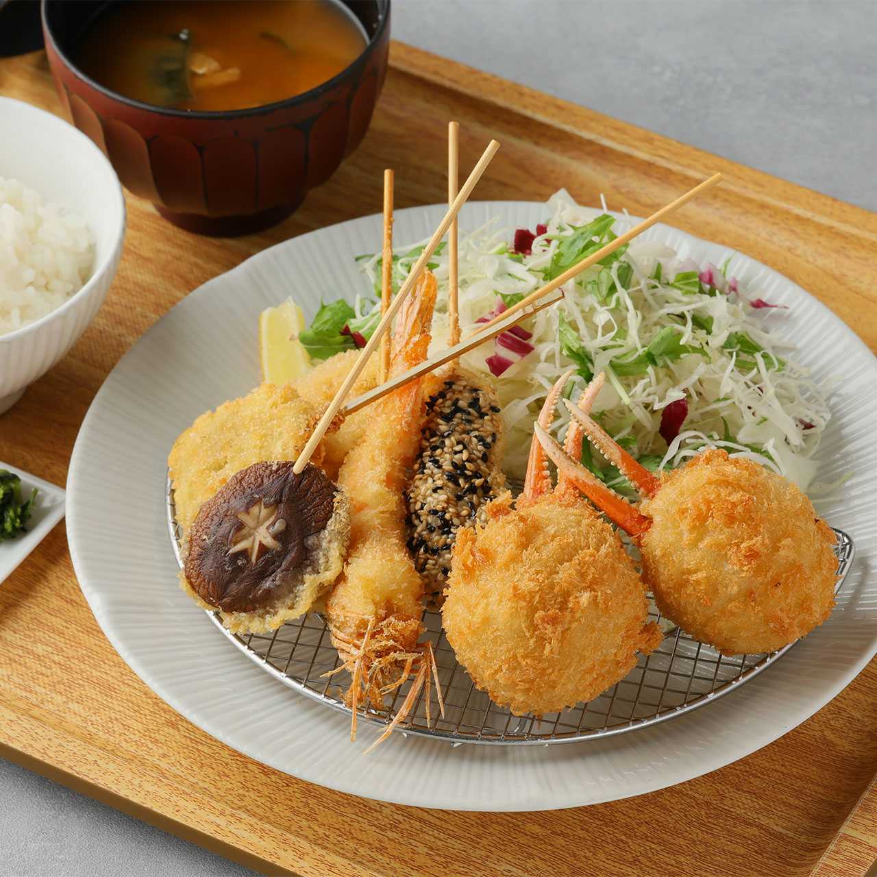 紅ズワイ蟹クリームコロッケと串揚げ5本膳