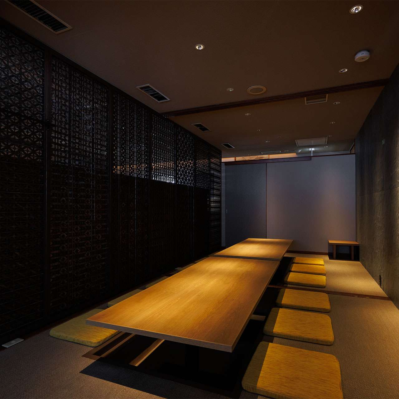 Partitioned semi-private seating with sunken kotatsu
