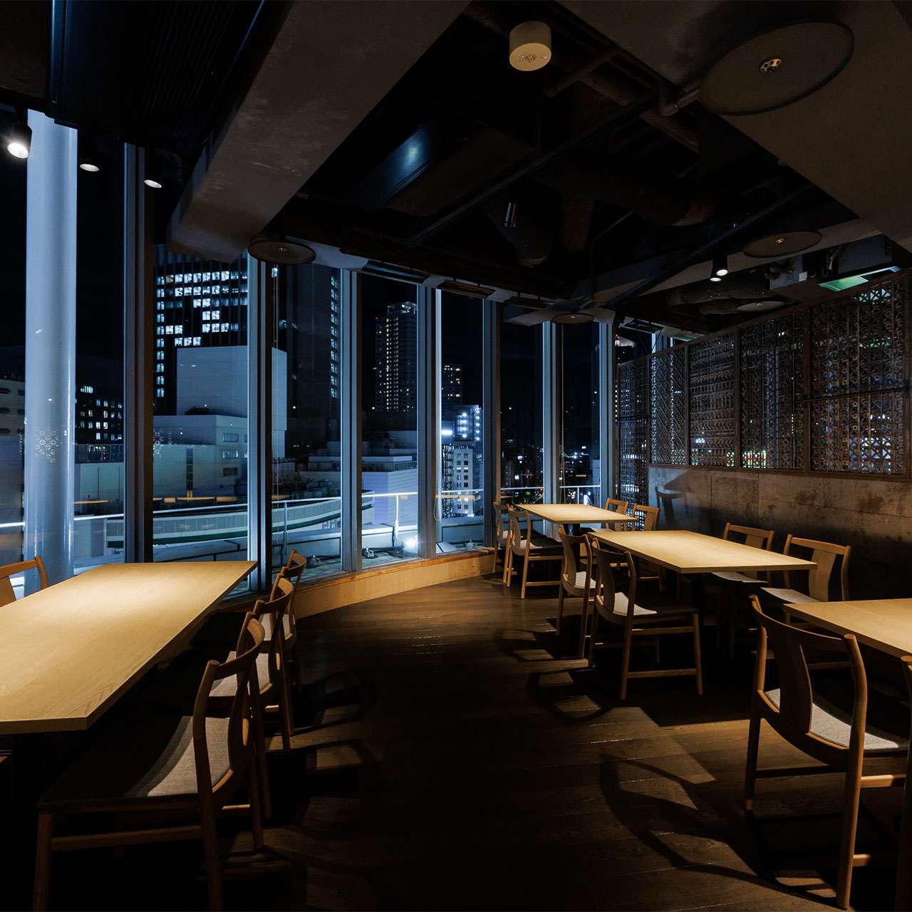 Table seating with night view
