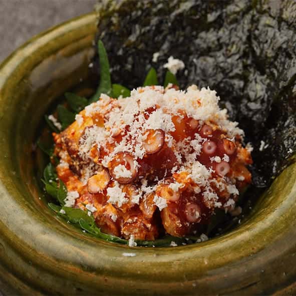 蛸キムチとクリームチーズのチャンジャ和え