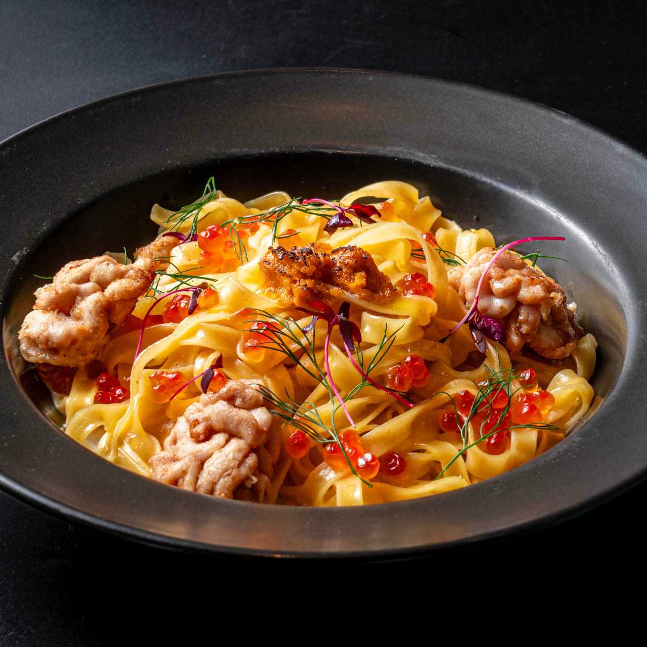 白子のムニエルと雲丹クリームソース　パスタ・フェットチーネ