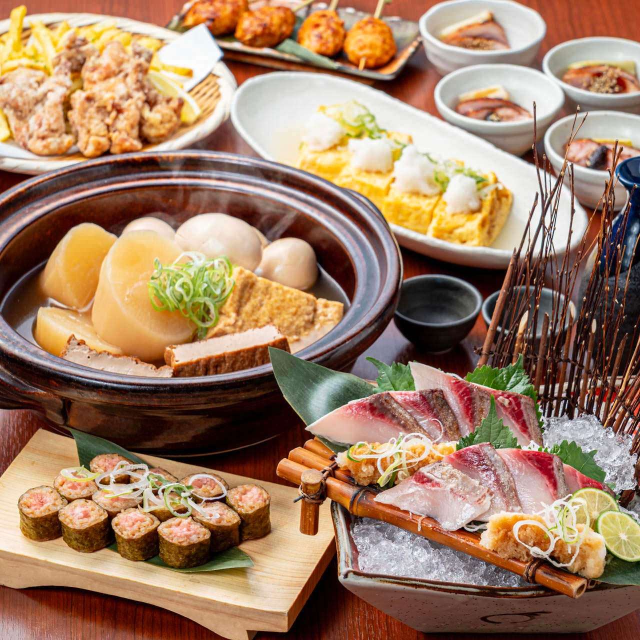 【当日OK】風コース　2時間飲み放題付3,980円(税込)　謹製おでんと季節の刺身を愉しむ