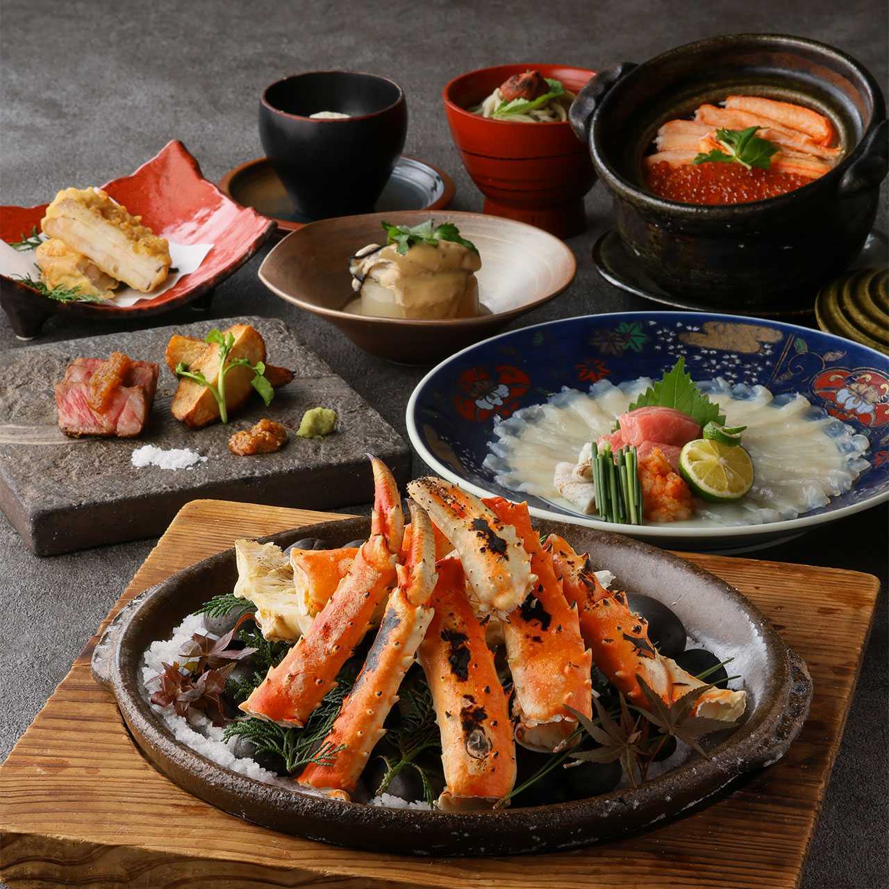 Lunch】一汁八菜 秋の竹籠膳～国産牛のステーキor秋鮭の柚子胡椒オイル