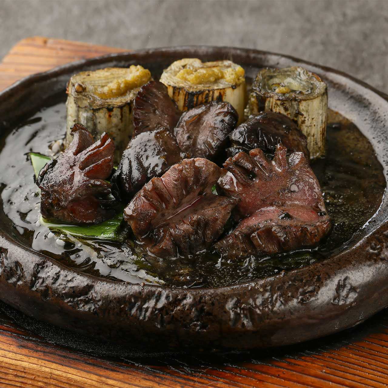 Omi duck gizzard and green onion with charcoal oil