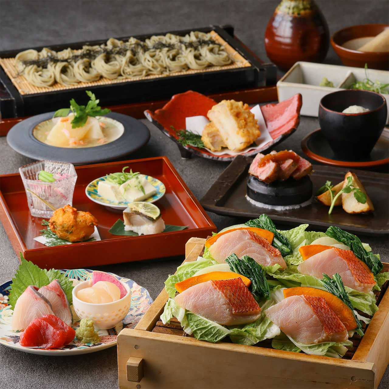 Lunch】一汁八菜 夏の竹籠膳～国産牛ステーキor鰆の西京味噌焼き