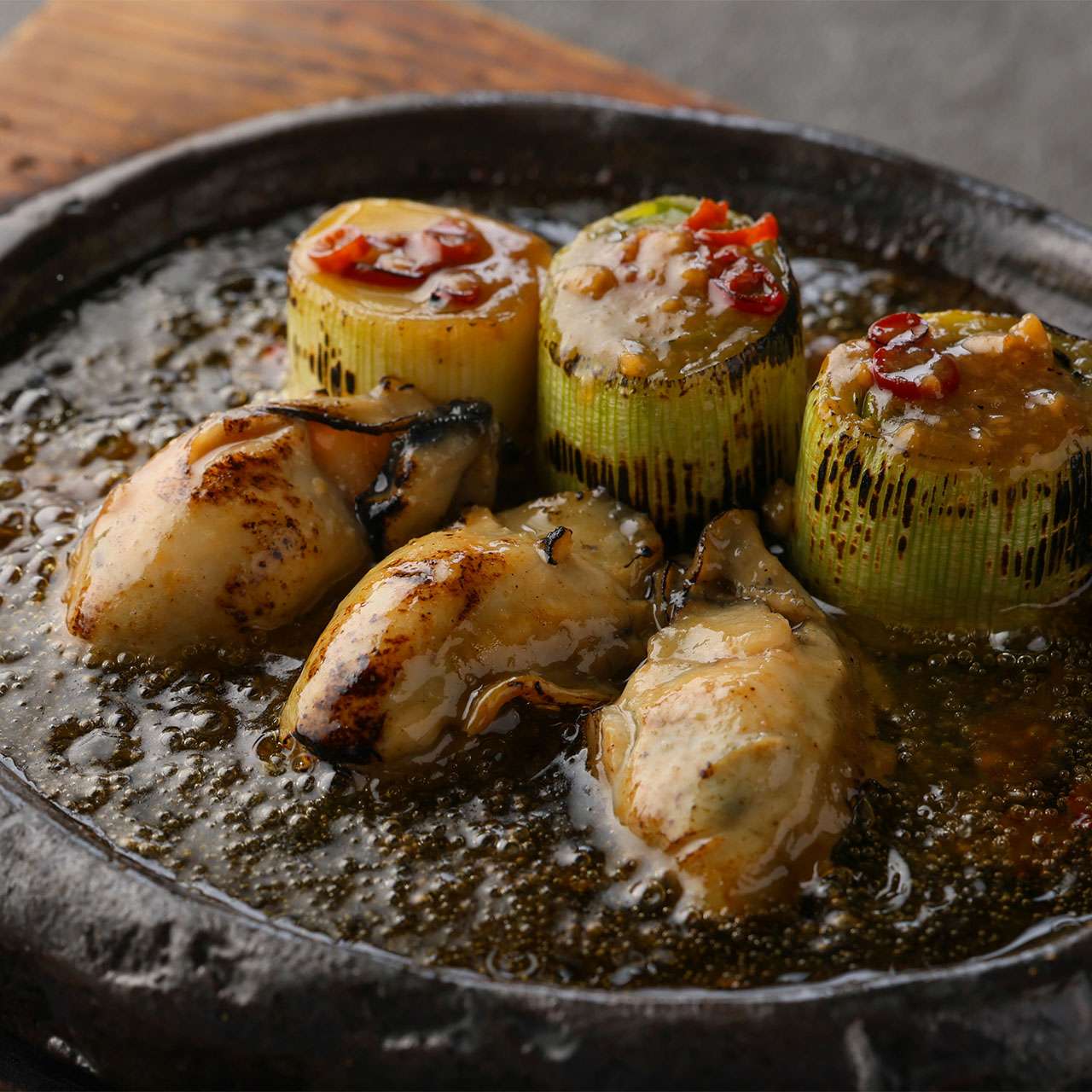 牡蠣と葱　牡蠣オイル焼き