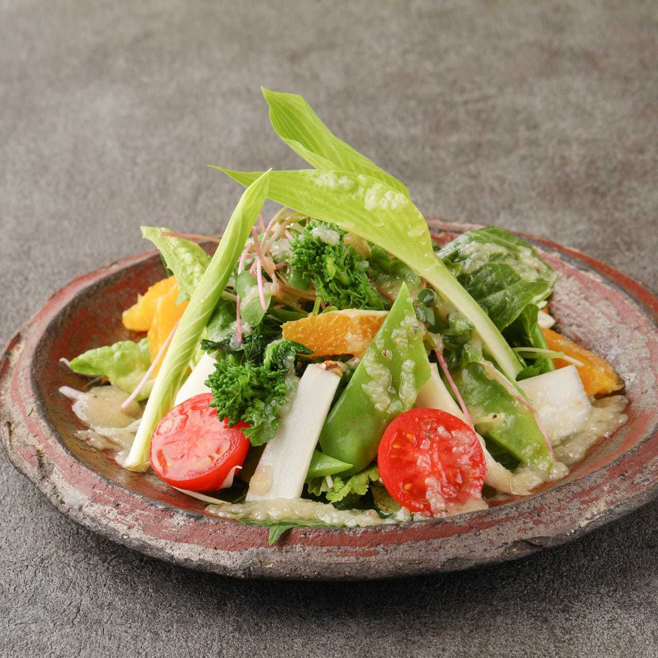 12 kinds of vegetable salad with grated onion dressing