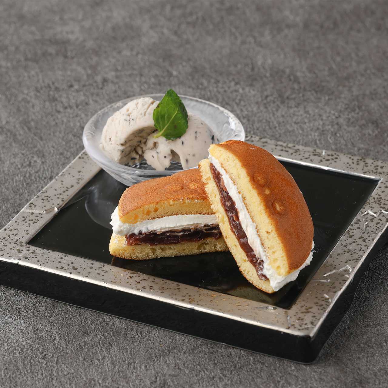 Salted dorayaki and black bean ice cream