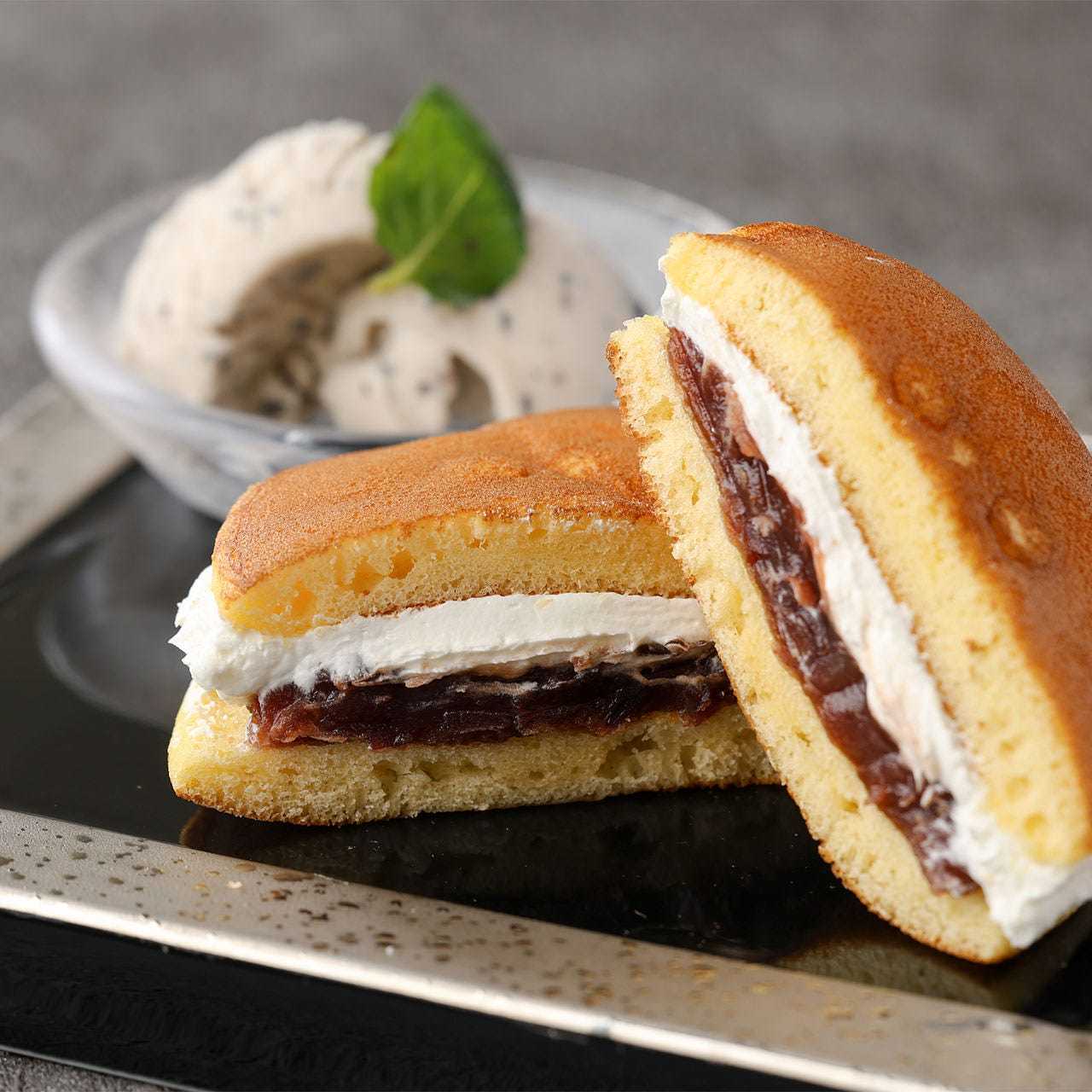 Salted dorayaki and black bean ice cream