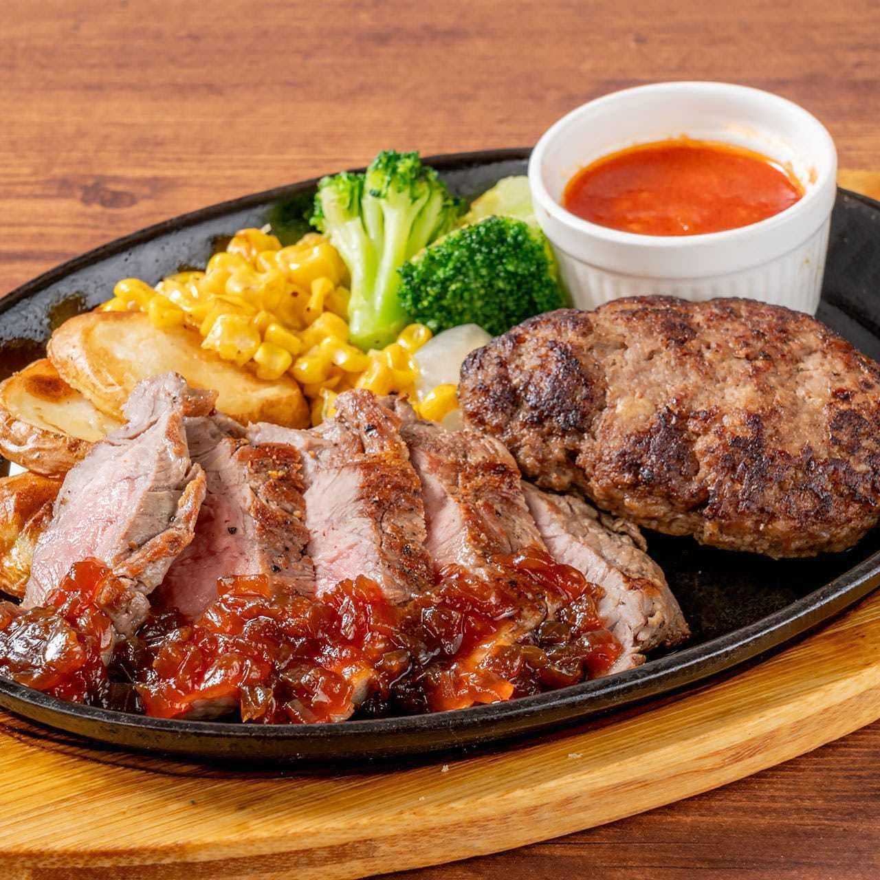 黒毛和牛ハンバーグと牛ステーキ