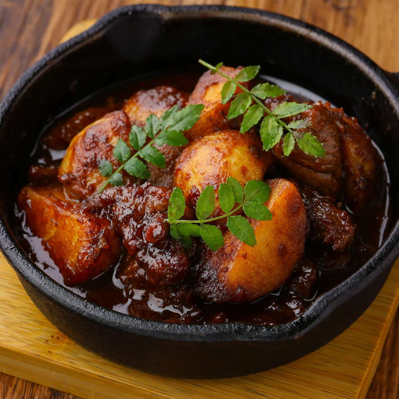 New potatoes and beef tendon stewed in miso