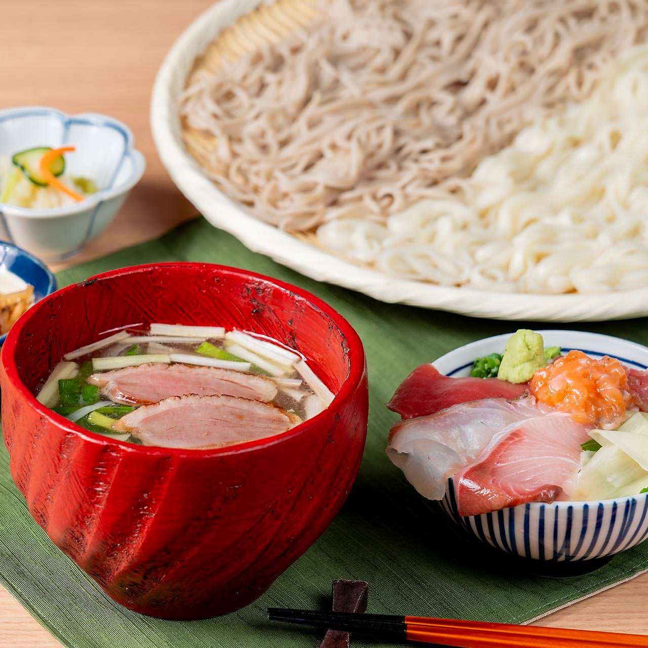 【鯛めし食べ放題付き】鴨だし　盆ざる蕎麦うどんと海鮮小丼