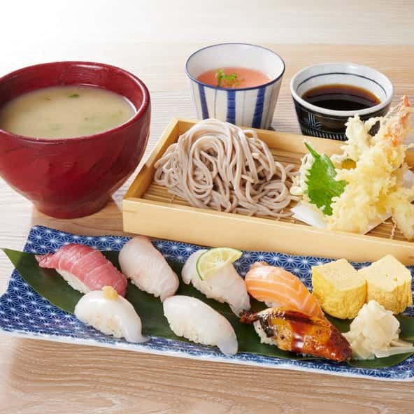 【附鲷鱼饭无限量供应】金枪鱼鲷鱼饭握寿司7个、天妇罗荞麦面7个