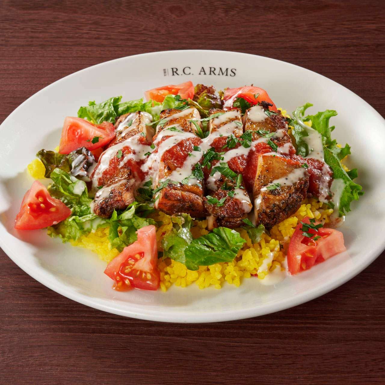 Spicy chicken over rice