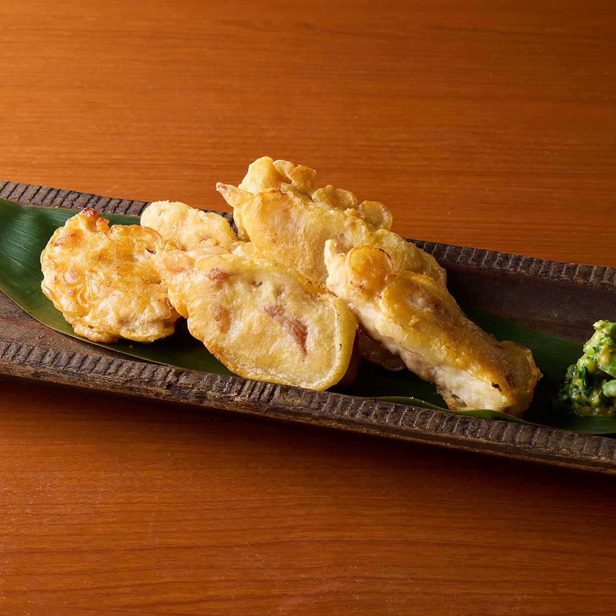 筍の肉巻きチヂミ　菜の花辛子醤