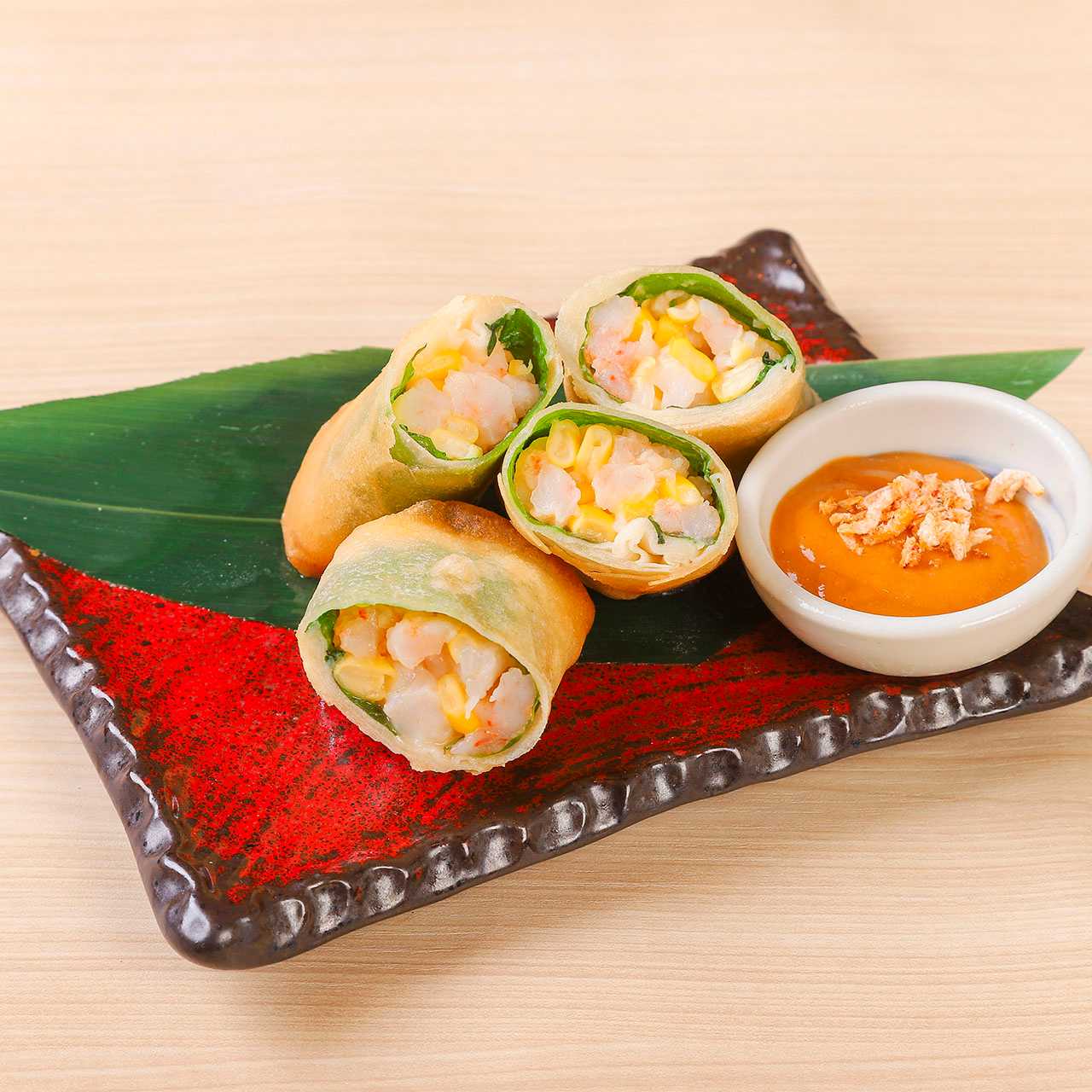 Corn and shrimp spring rolls