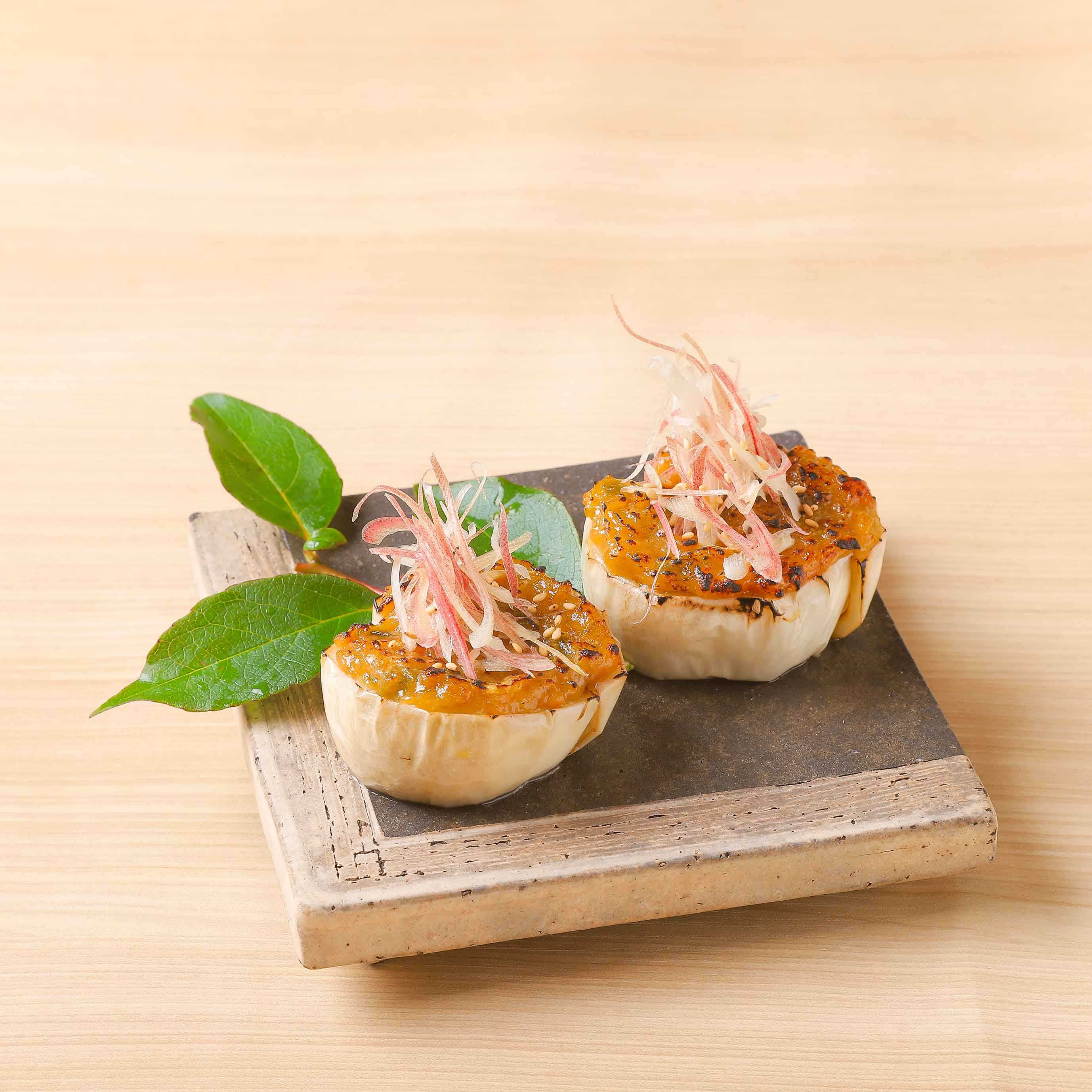 White eggplant with wasabi sauce