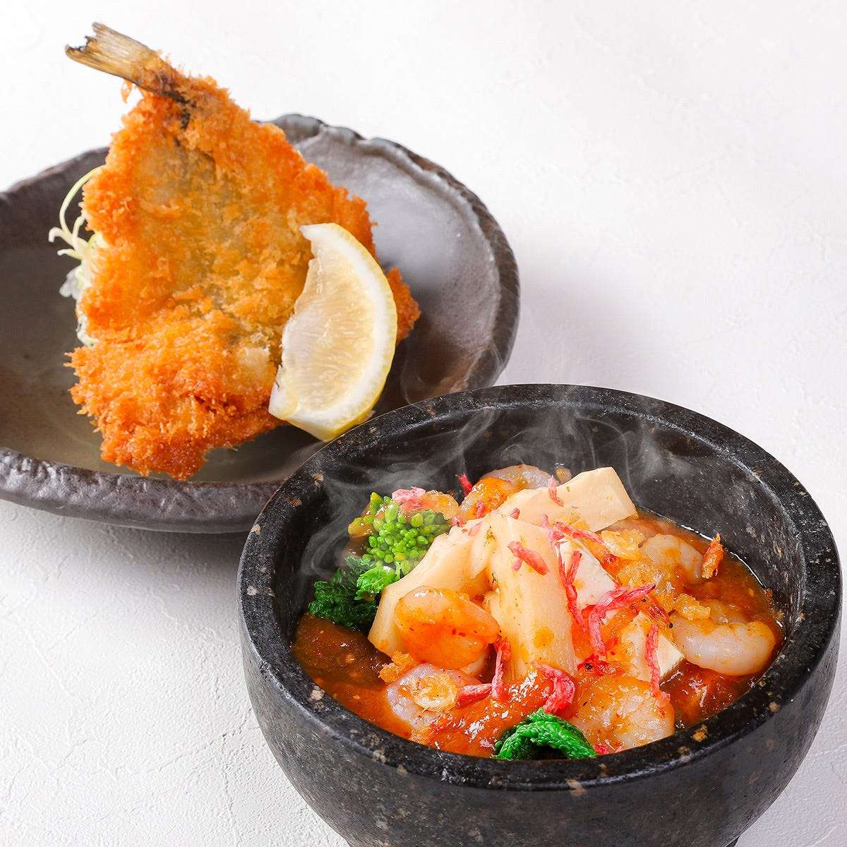 筍と海老の麻婆豆腐とアジフライ膳