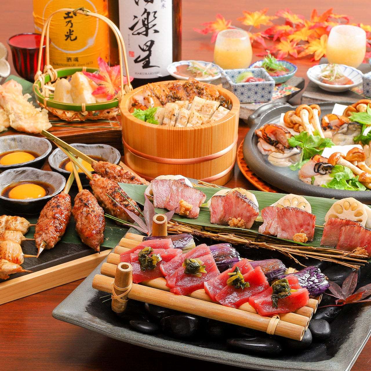 【豪華絢爛】「黒毛和牛と本マグロ炙り焼き・鶏と鱧のひつまぶし」などを3.5時間愉しむ宴