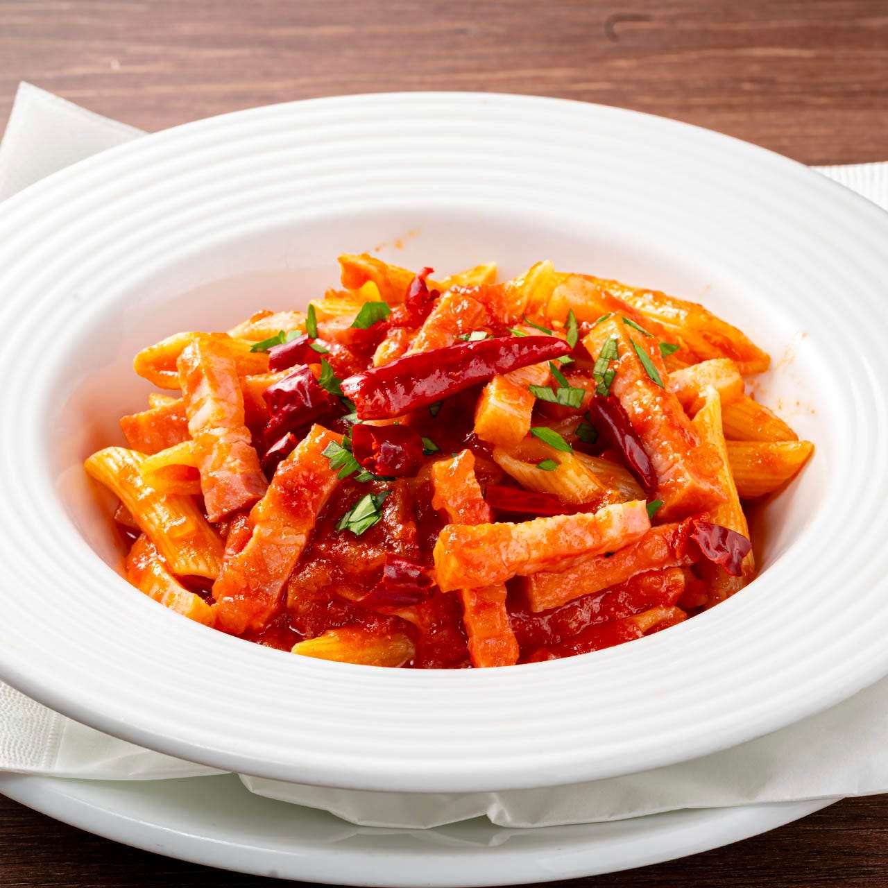 Calabrian-style Penne Arrabiata with Chili Pepper and Bacon