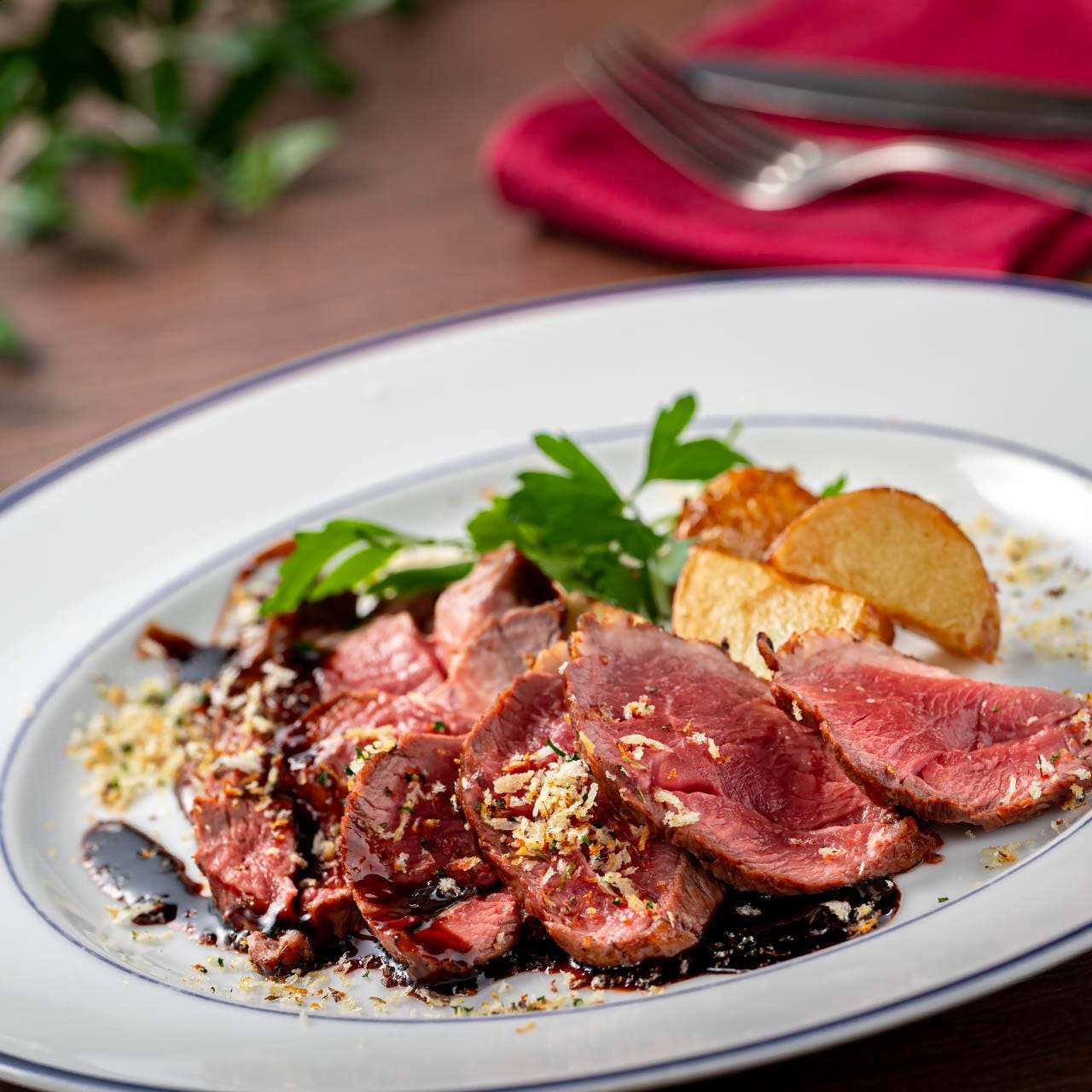 Lamb rump steak with balsamic sauce