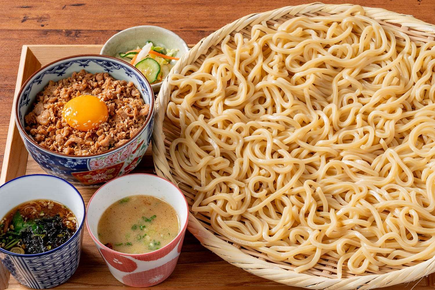 Tray Zaru Tsukemen Minced Meat Rice Bowl Set