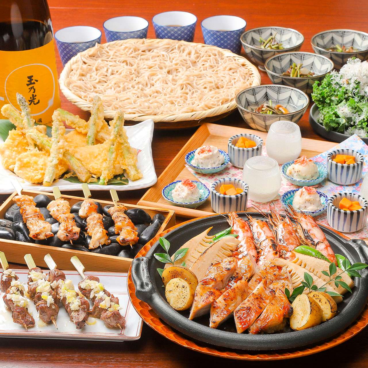 【ランチ限定】　『鶏・海老の陶板焼き』『串焼き』を愉しむ宴3H飲み放題付き4,500円