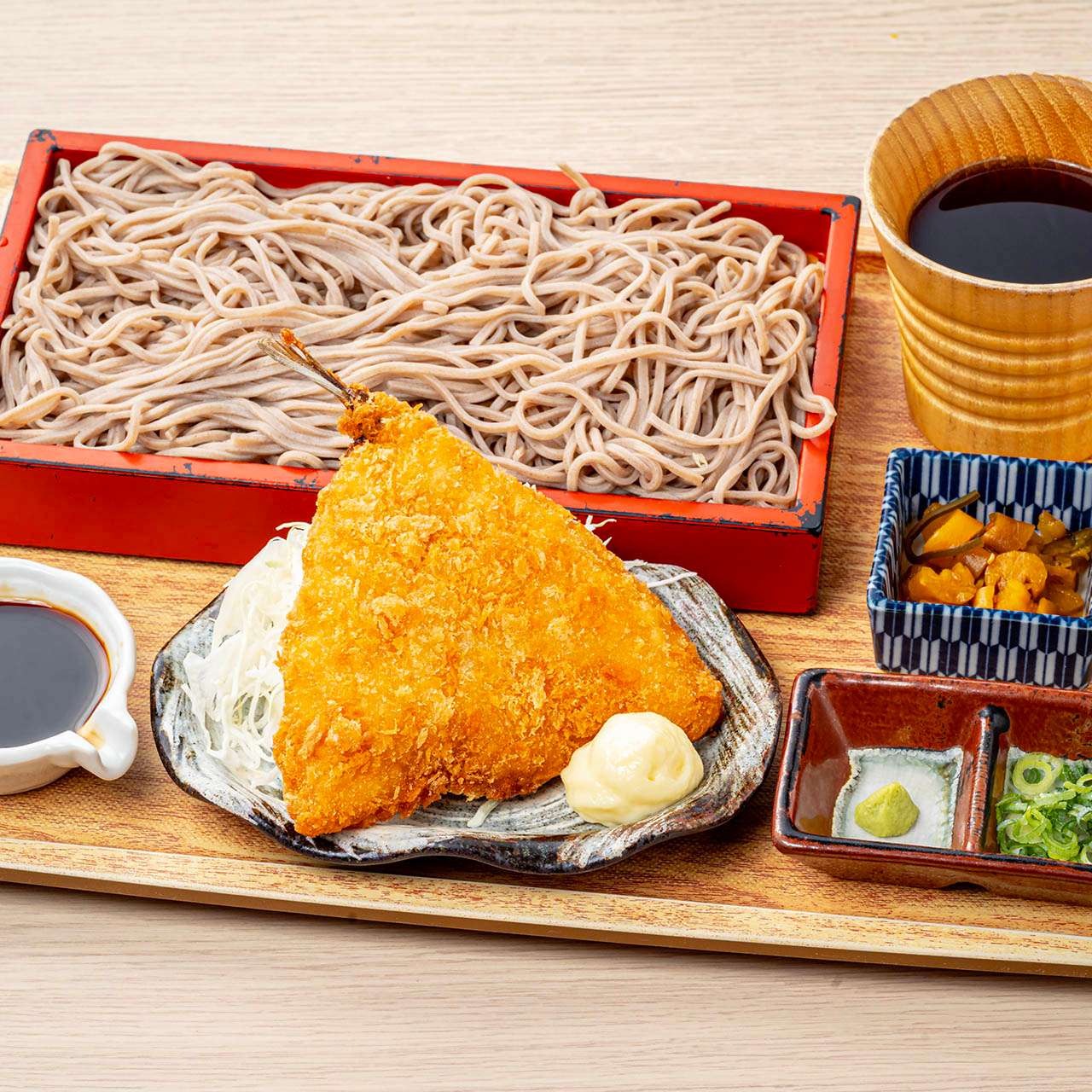 Soba set meal with a choice of side dishes (fried horse mackerel)
