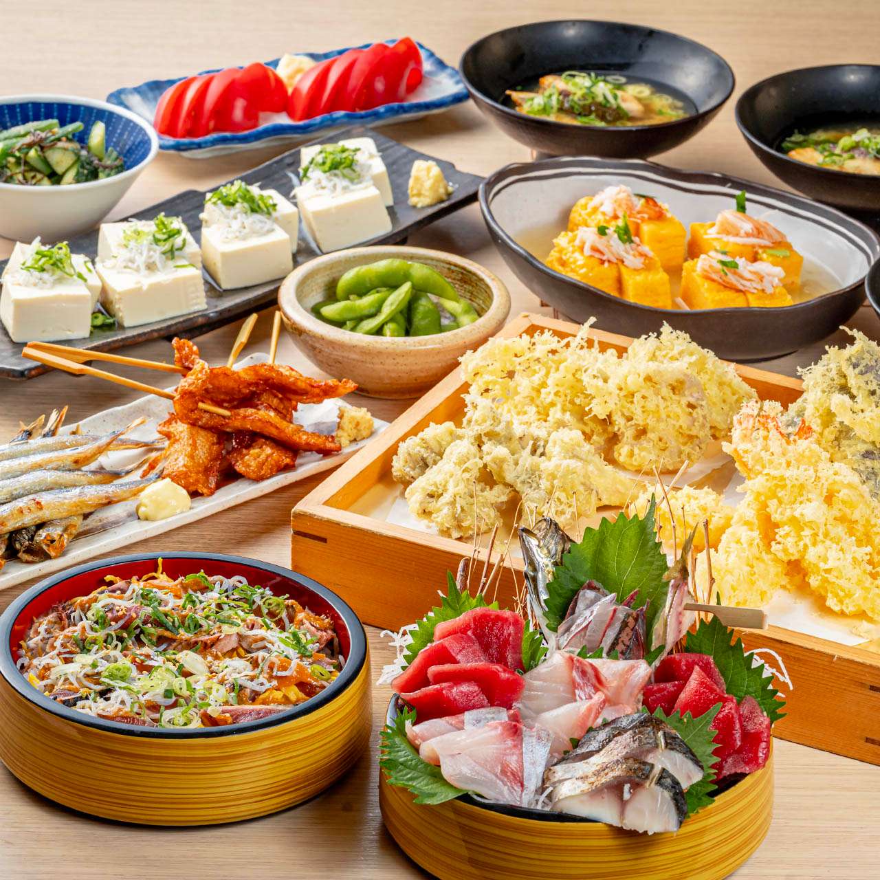 【3時間飲み放題付】鯵姿造り入り刺身5点盛りを含む全11品コース