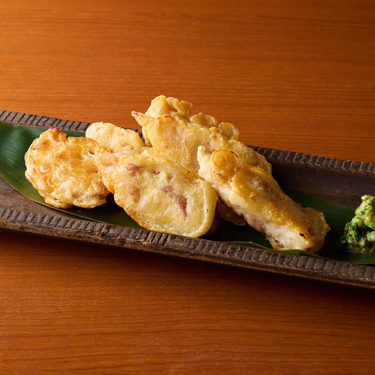 筍の肉巻きチヂミ　菜の花芥子醤