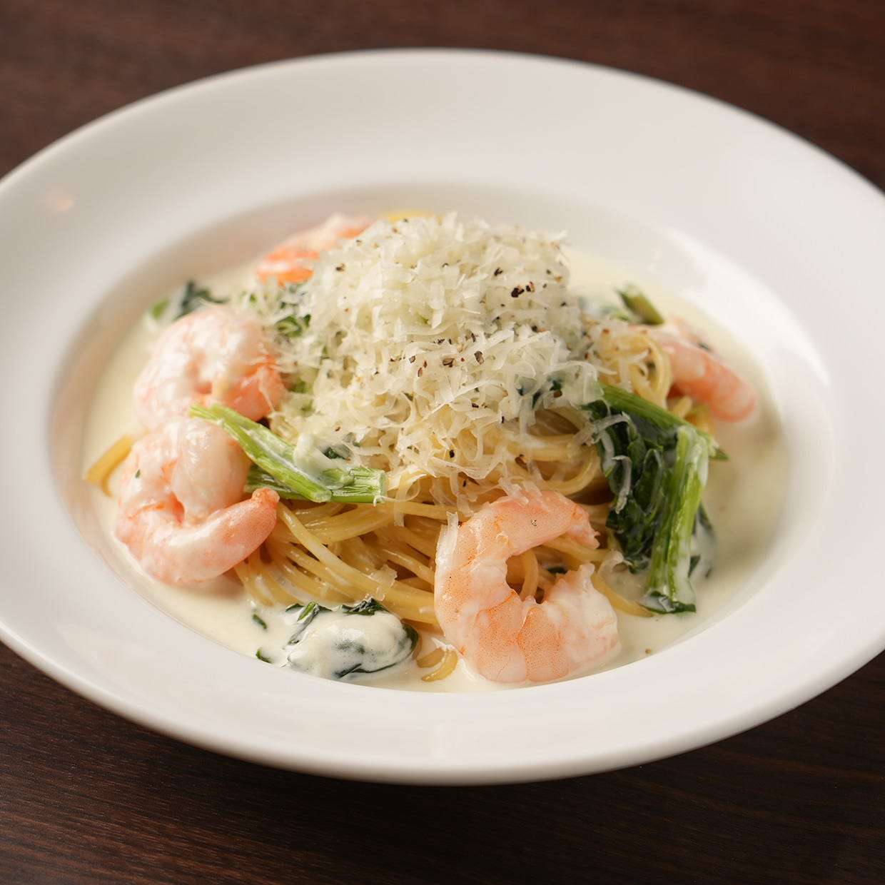 海老とホウレン草のクリームパスタ