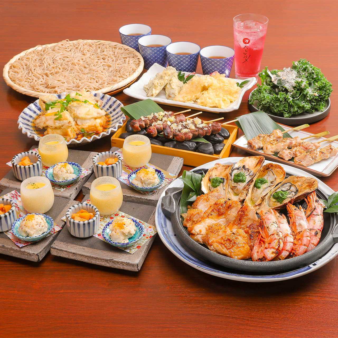 【ランチ限定】『鶏肉もろみ醤油焼きと赤海老、牡蠣の宝楽焼き』を愉しむ宴2H飲み放題付き4500円